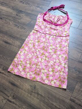 Torrid Vintage Halter Y2K Retro Chic Y2K Pink Floral Dress Size 14